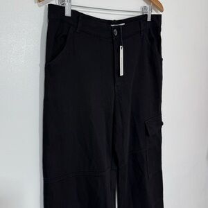 NWT Olivaceous Single-Pocket Cargo Wide Leg Pants 100% Cotton Black Women Size L